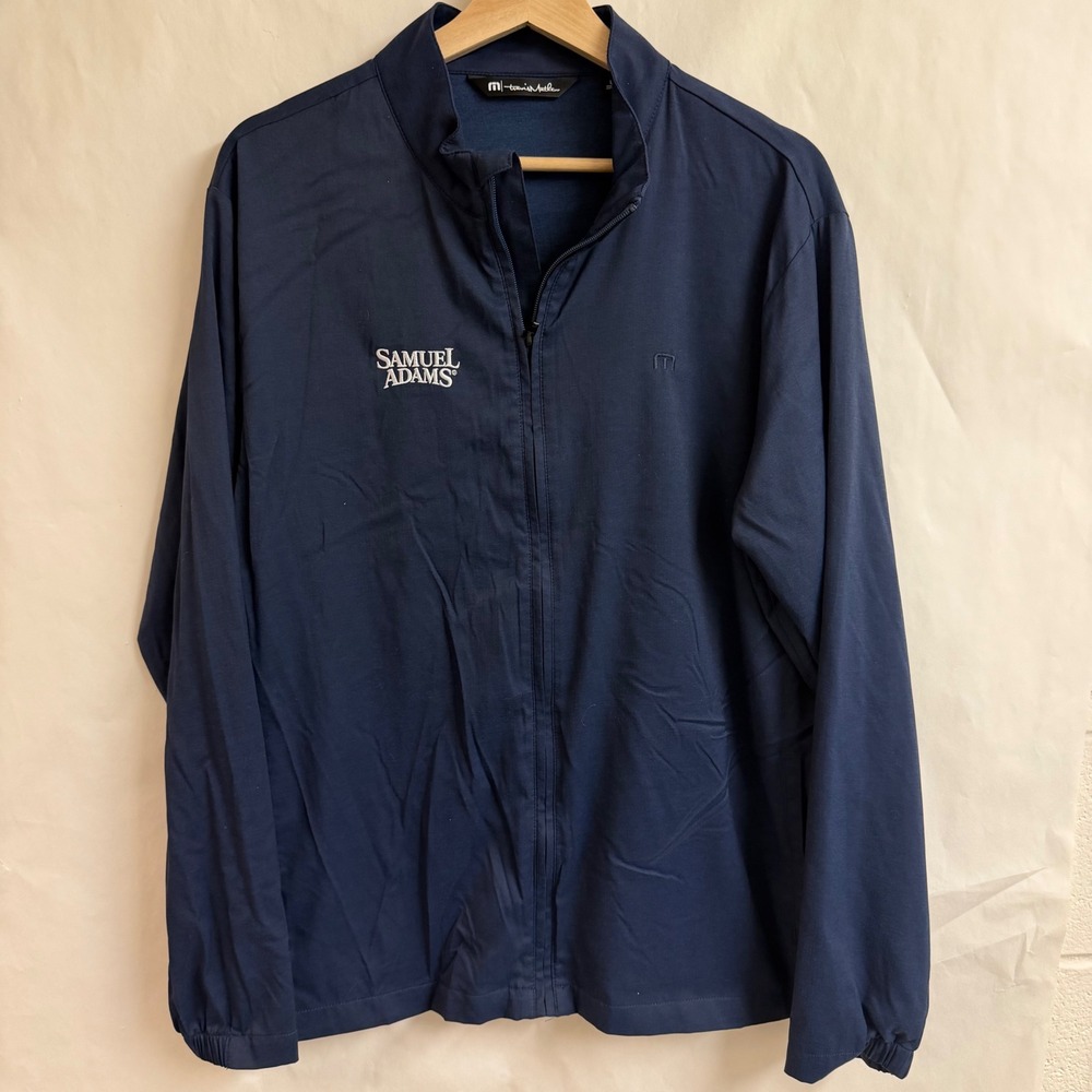 TravisMathew Mens Navy Blue Samuel Adams Zip Golf Jacket L‎ Performance Stretch